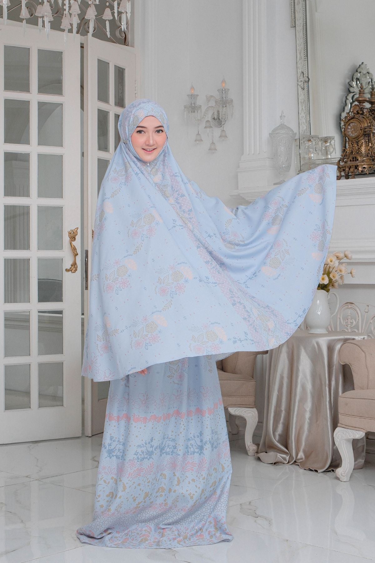 Mukena Flora - Mukena Katun | Cotton Daily Prayer Set | Chalk - FM03.2