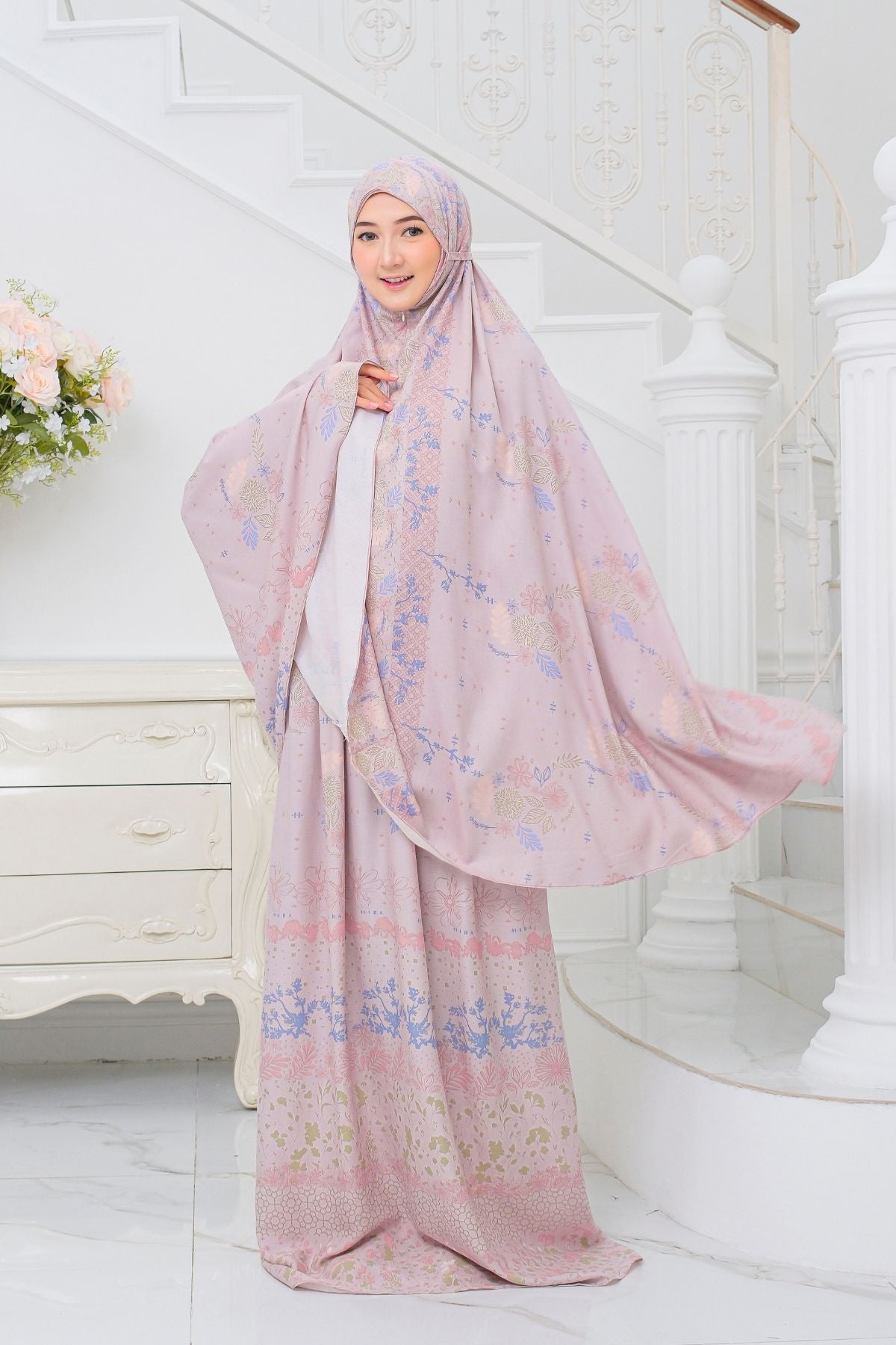 Mukena Flora - Mukena Katun |Cotton Daily Prayer Set Pink - FM03.3