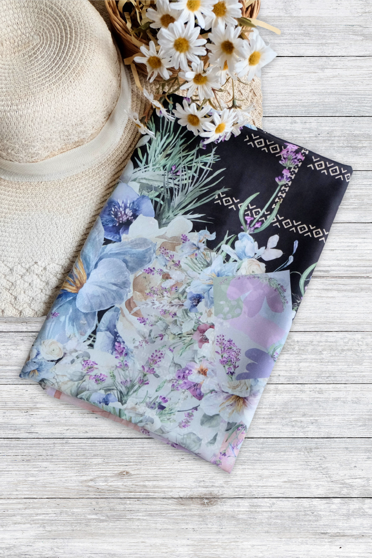 Lavender JUMBO - Scarf Square Premium Polycotton XL | Black - LJ57.13