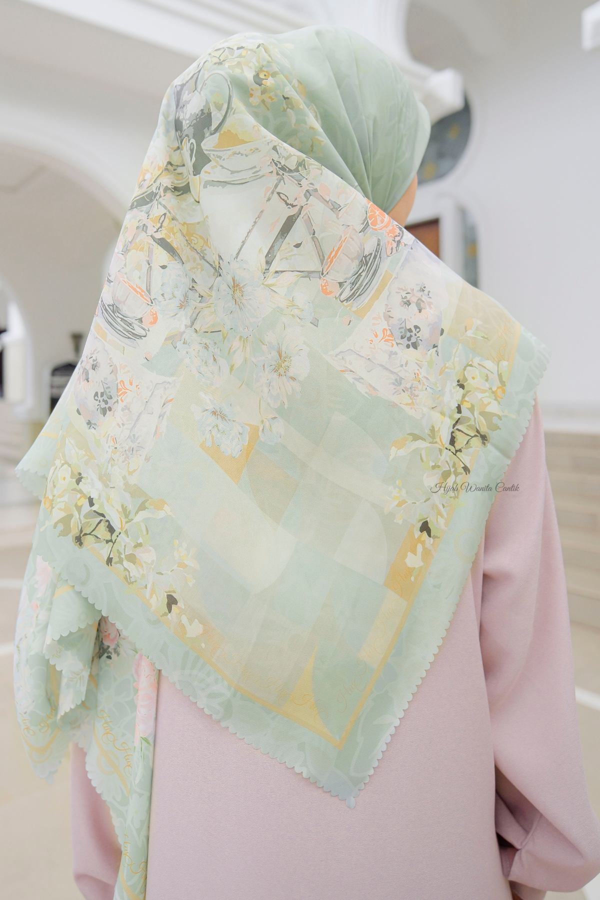 Camellia - Scarf Square Premium Polycotton XL | Enjoyable Greentea - CJ15.3