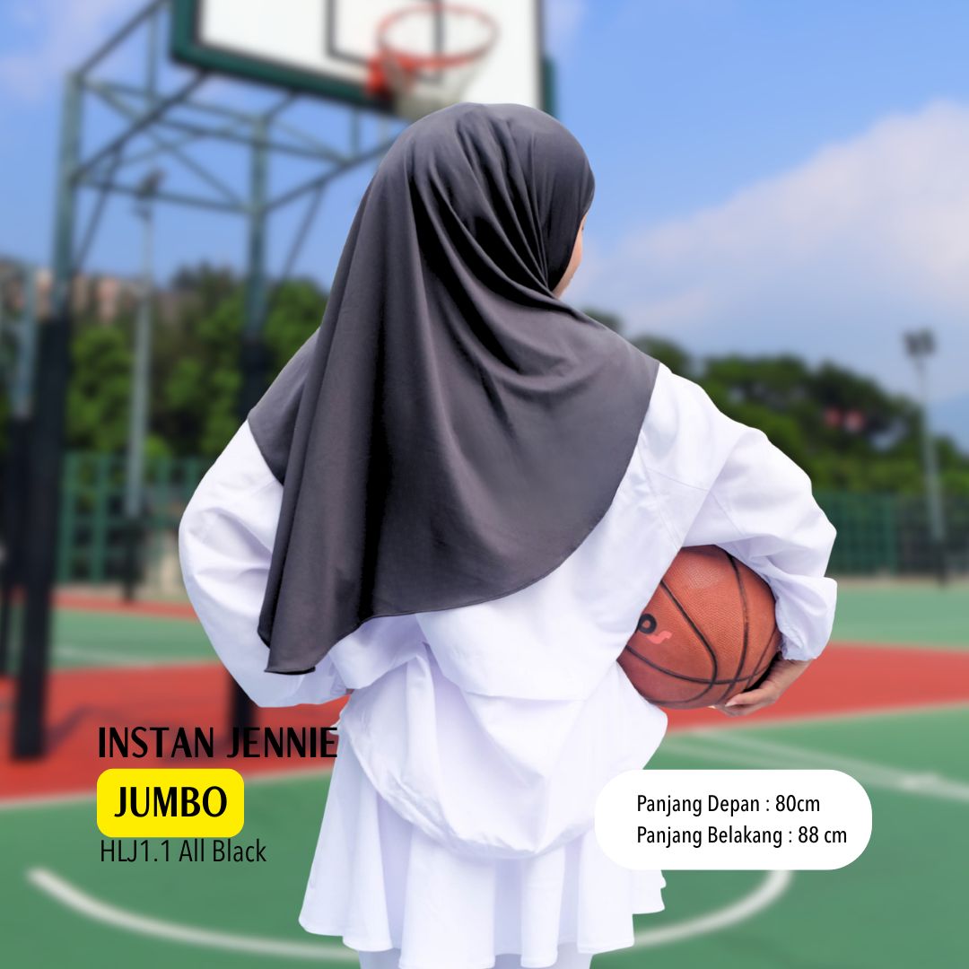 Instan Jennie Sporty Hijab JUMBO - HLJ1.1 All Black
