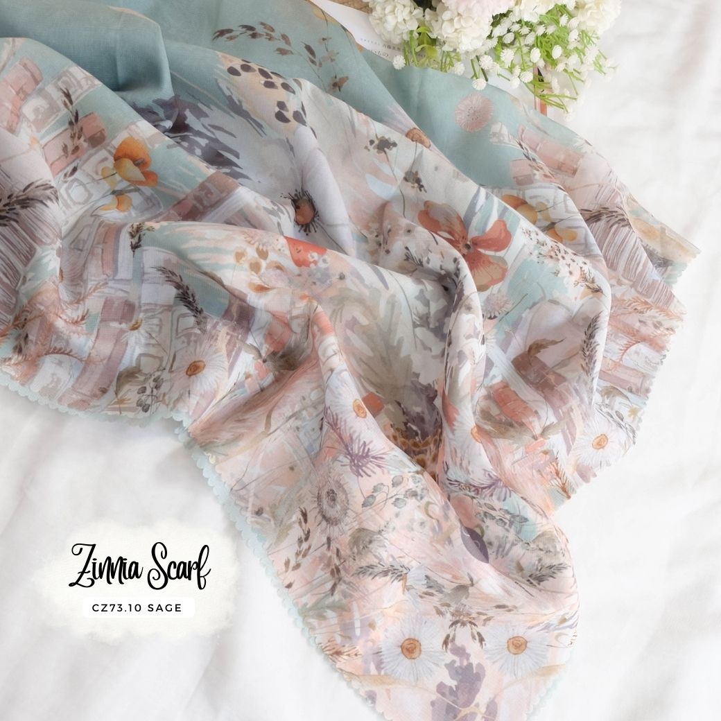 Zinnia - Scarf Square Premium Polycotton | Sage - CZ73.10