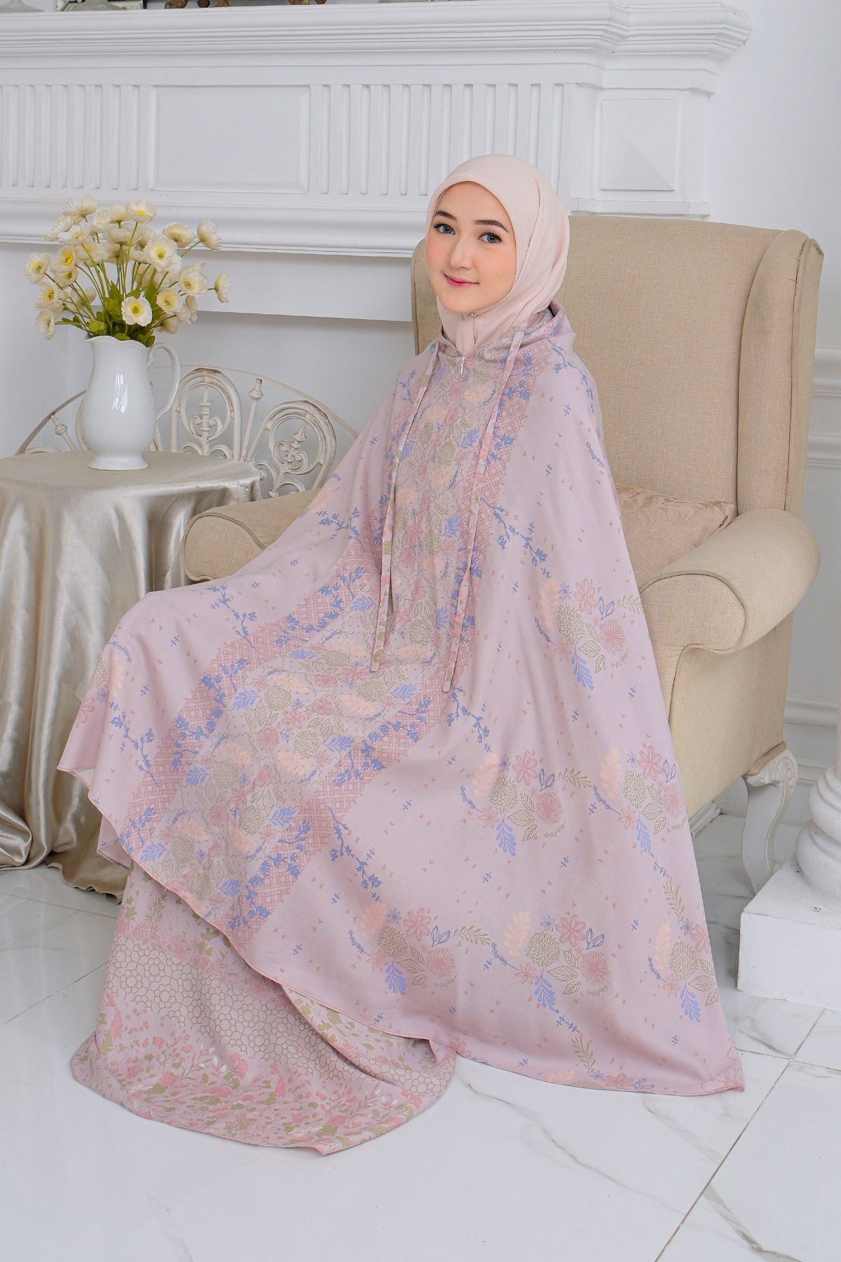 Mukena Flora - Mukena Katun |Cotton Daily Prayer Set Pink - FM03.3