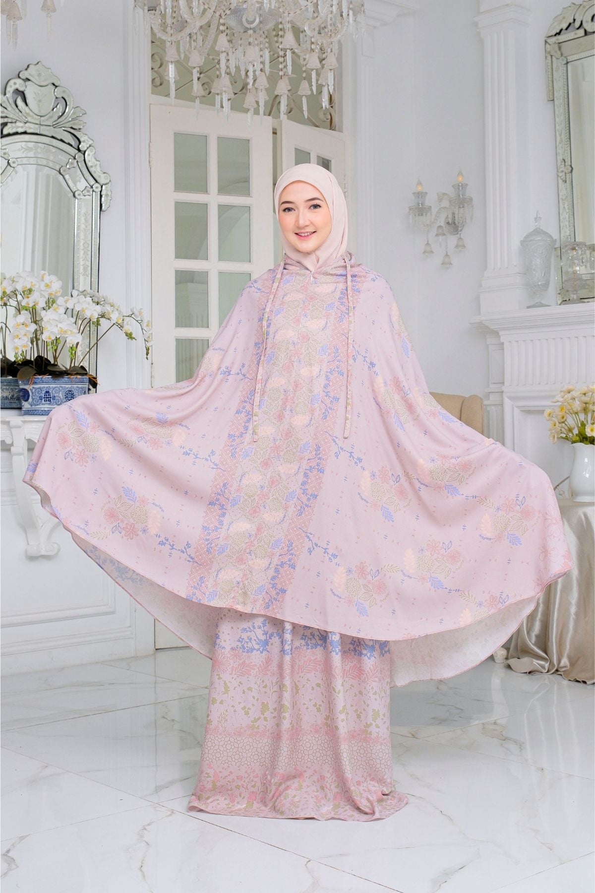 Mukena Flora - Mukena Katun |Cotton Daily Prayer Set Pink - FM03.3