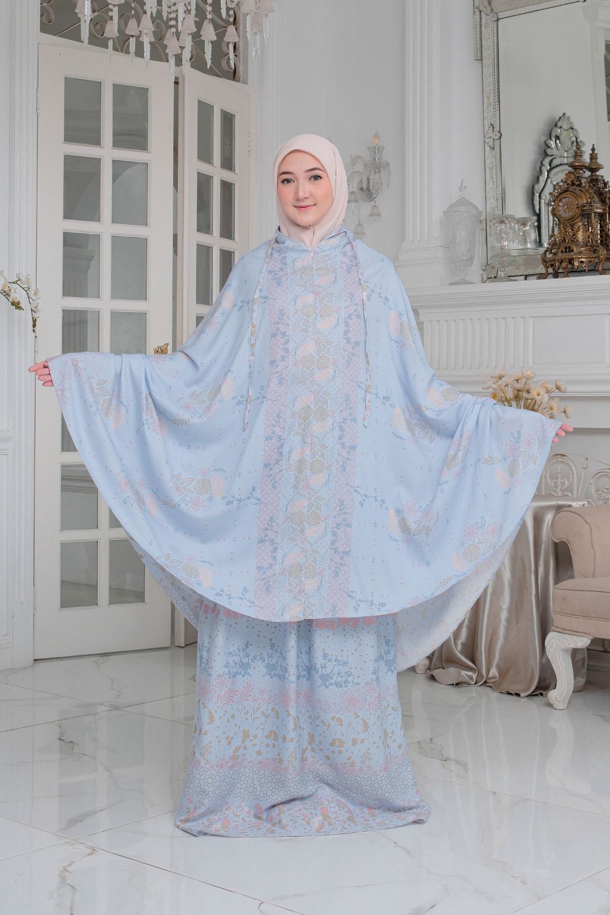 Mukena Flora - Mukena Katun | Cotton Daily Prayer Set | Chalk - FM03.2