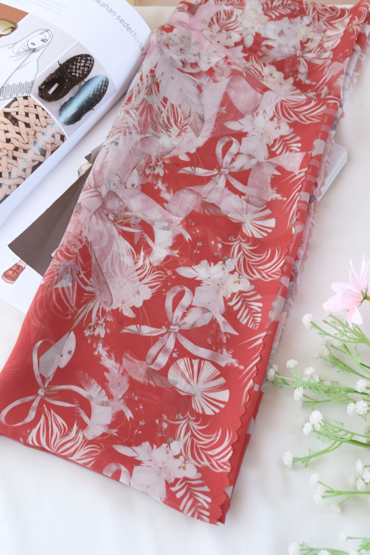 Emily - Scarf Square Premium Polycotton | COQUETTE FLAME RED - EM28.46