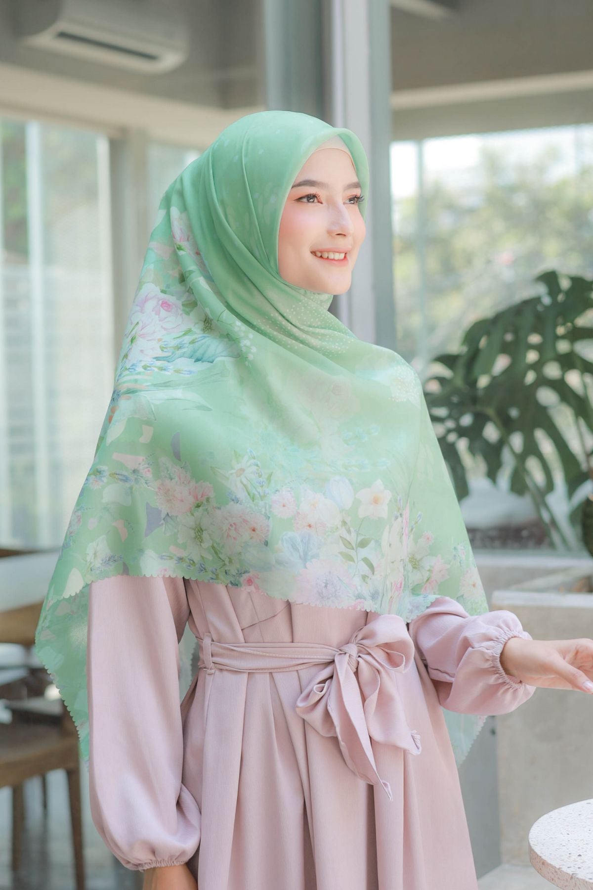 Dahlia - Scarf Square Premium Polycotton XL | Sage - JH97.9