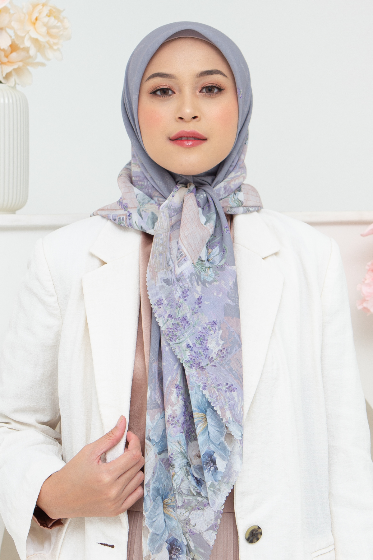Lavender - Scarf Square British Voal | Silver - LV57.12