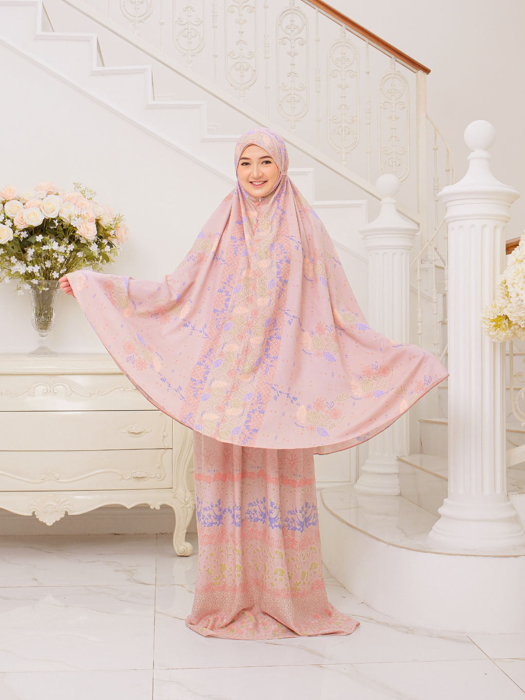 Mukena Flora - Peach | Mukena Cotton Fine| Cotton Daily Prayer Set