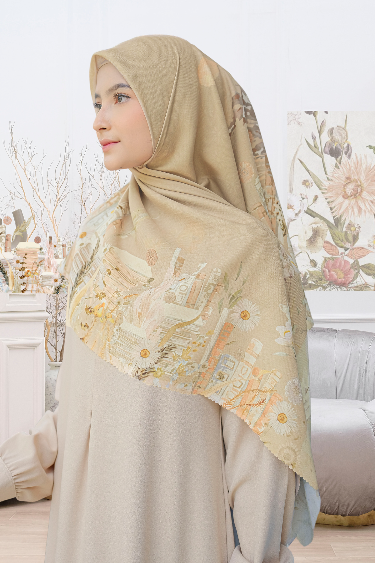 Zinnia JUMBO - Scarf Square Premium Polycotton XL | Sandy Brown - NZ73.11