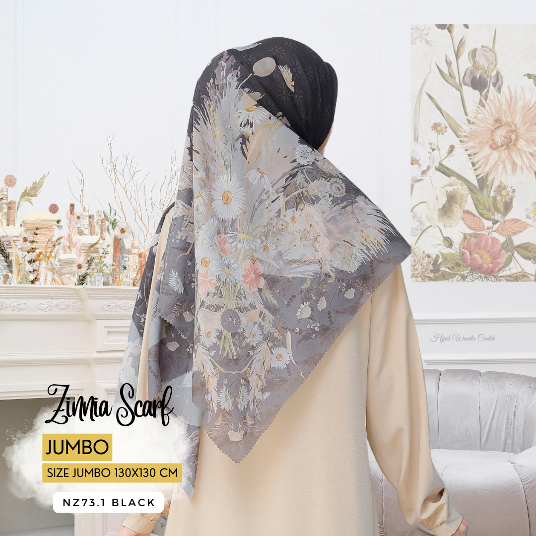 Zinnia JUMBO - Scarf Square Premium Polycotton XL | Black - NZ73.1