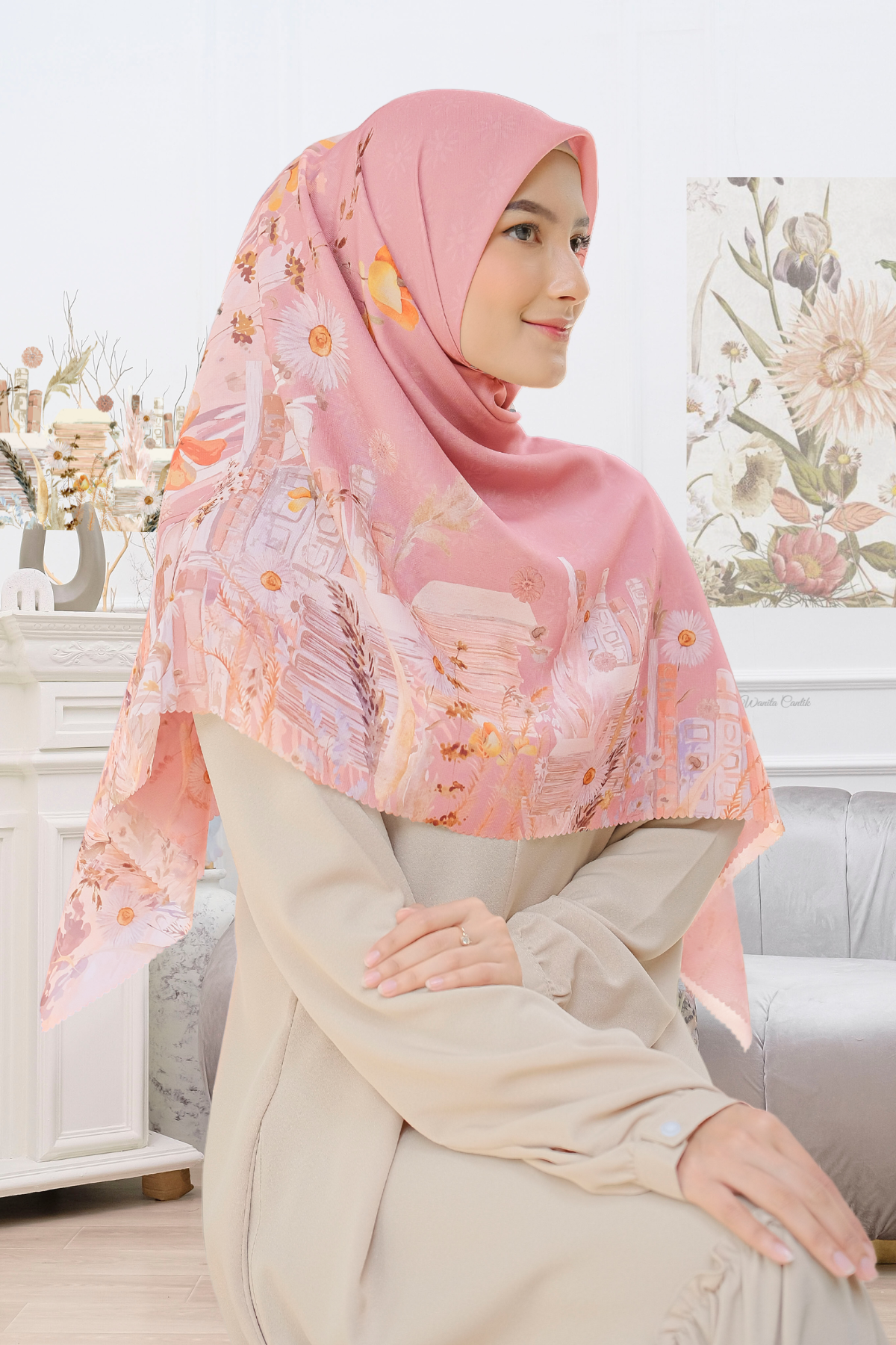 Zinnia JUMBO - Scarf Square Premium Polycotton XL | Crysant Pink - NZ73.4