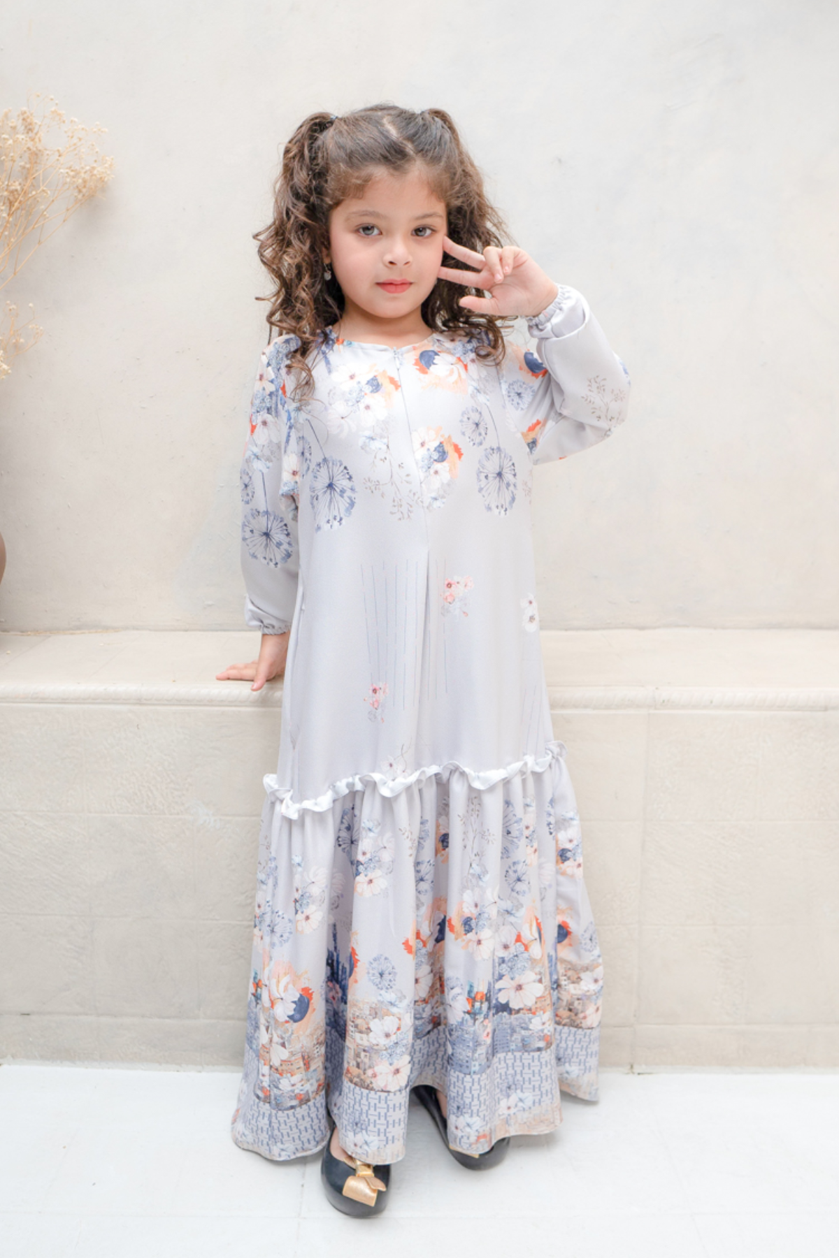 Riuh Kota Dress Girl Family Set | Sarimbit Lebaran - RK12.3 Grey