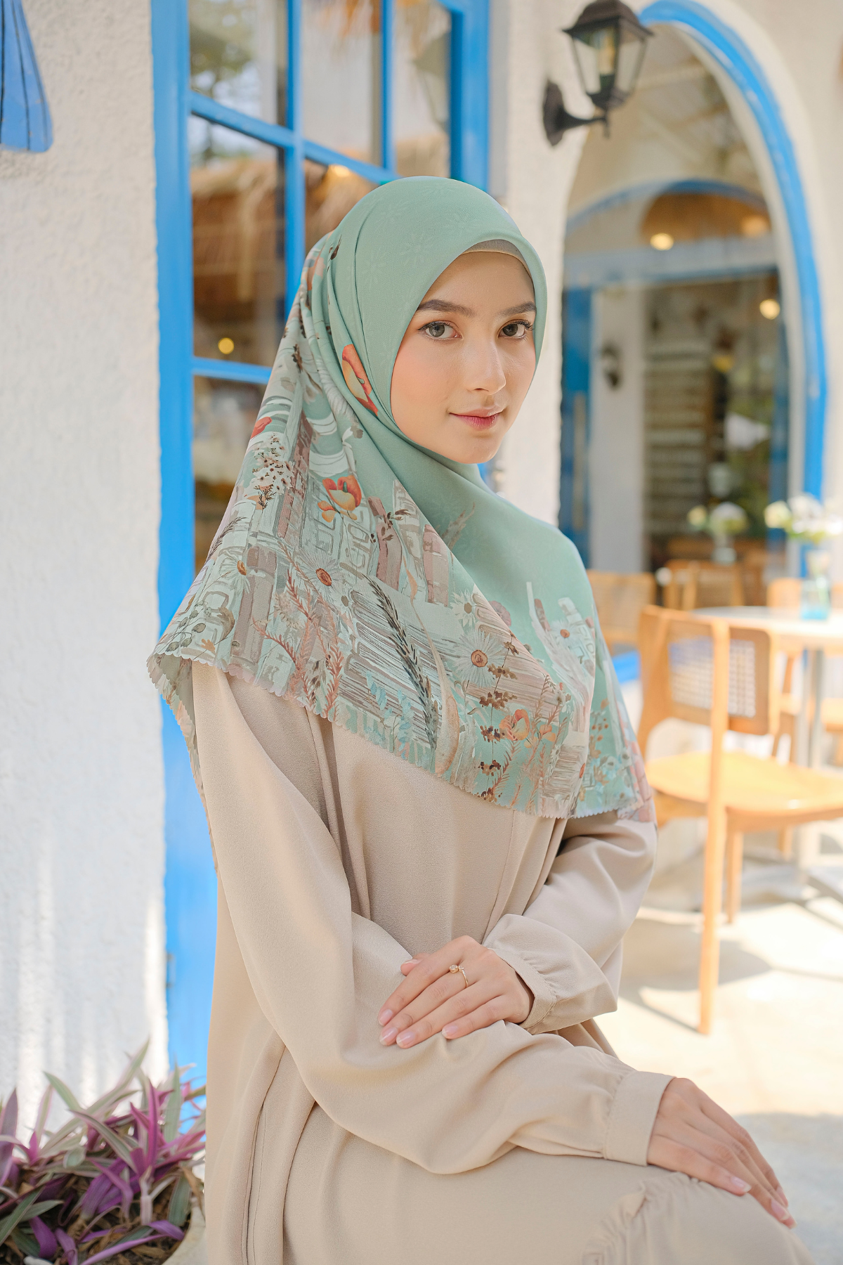 Zinnia - Scarf Square Premium Polycotton XL  - Sage - NZ73.10