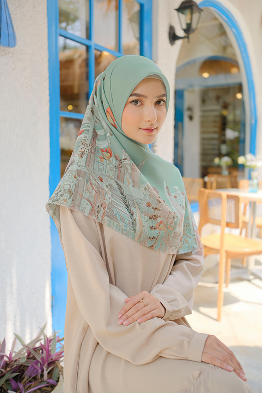 Zinnia JUMBO - Scarf Square Premium Polycotton XL  | Sage - NZ73.10