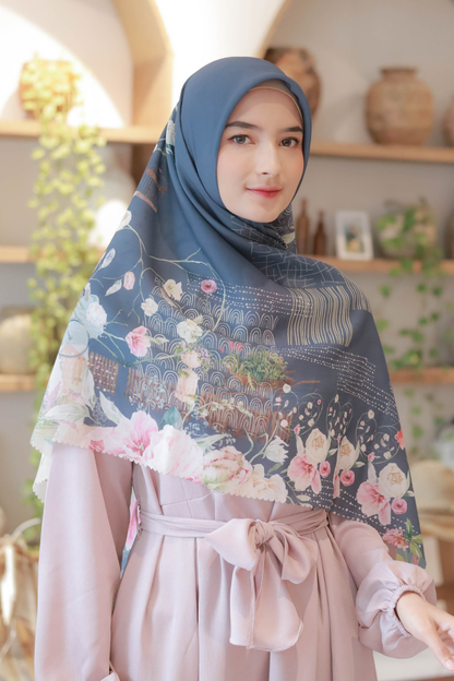 [ BUY 3 GET 1 FREE HIJAB ] Florence - Scarf Square Premium Polycotton XL - Midnight Grey - RJ24.3