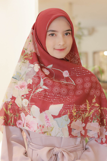 [ BUY 3 GET 1 FREE HIJAB ] Florence - Scarf Square Premium Polycotton XL - Lava Maroon - RJ24.4