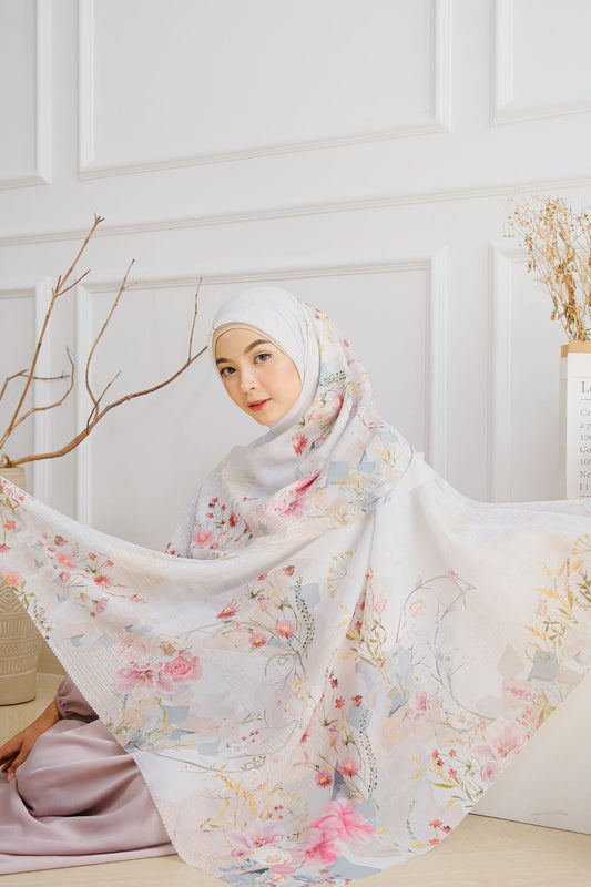[ BUY 3 GET 1 FREE HIJAB ] Florence - Scarf Square British Voal - Early White - FL24.16
