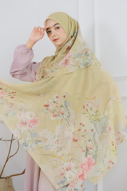 [ BUY 3 GET 1 FREE HIJAB ] Florence - Scarf Square British Voal - Lemongrass - FL24.18