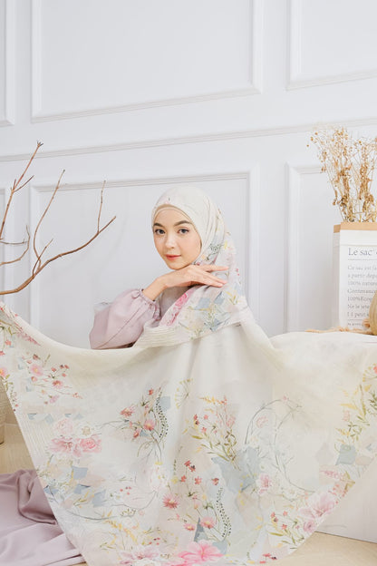 [ BUY 3 GET 1 FREE HIJAB ] Florence - Scarf Square British Voal - Soya Cream - FL24.19
