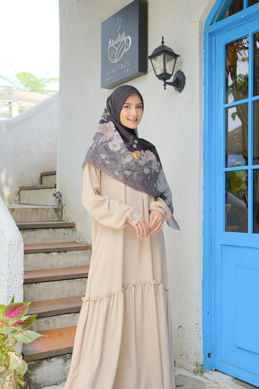 Zinnia JUMBO - Scarf Square Premium Polycotton XL | Black - NZ73.1