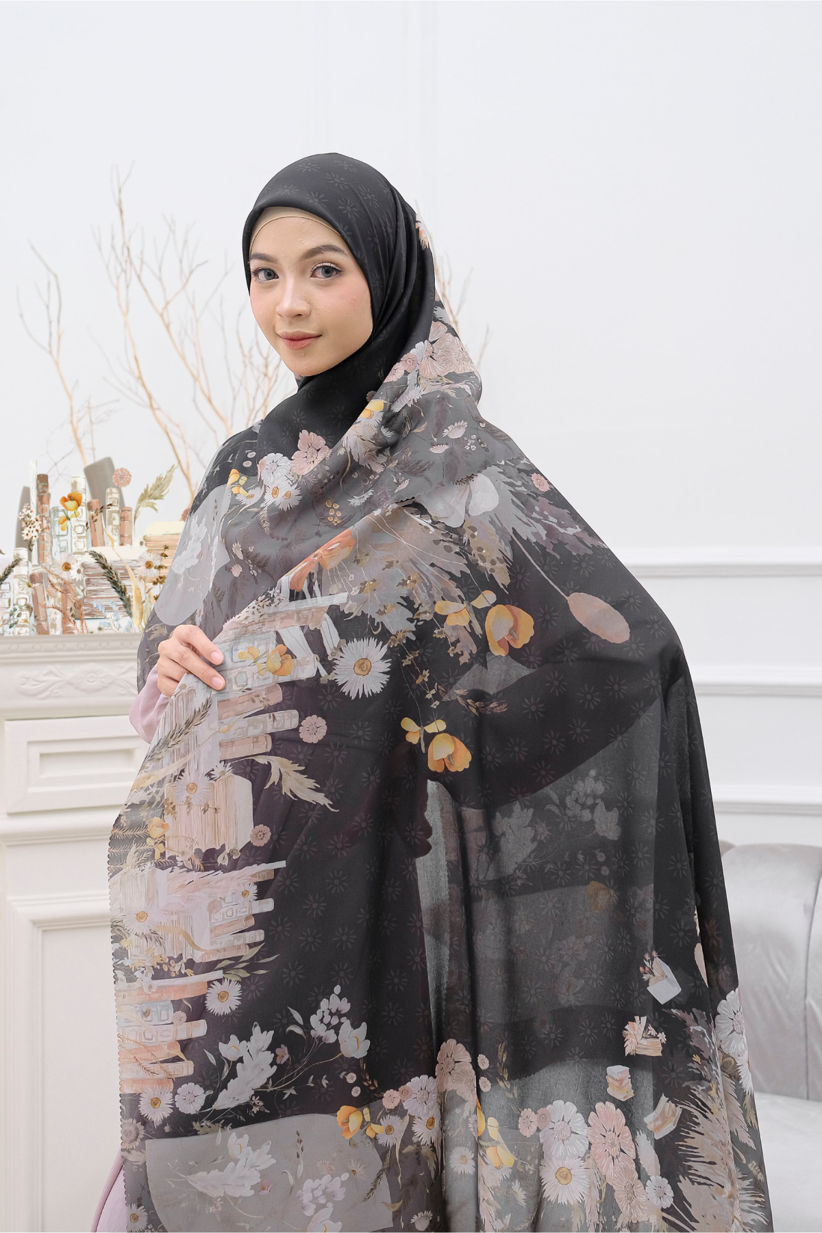 Zinnia - Scarf Square Premium Polycotton | Black - CZ73.1