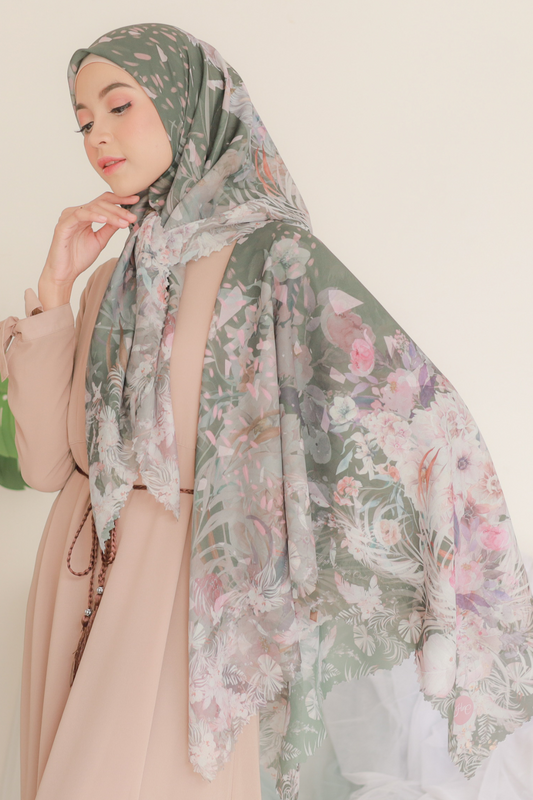 [ BUY 3 GET 1 FREE HIJAB ] Emily JUMBO - Scarf Square Premium Polycotton XL | Olive - EB28.8