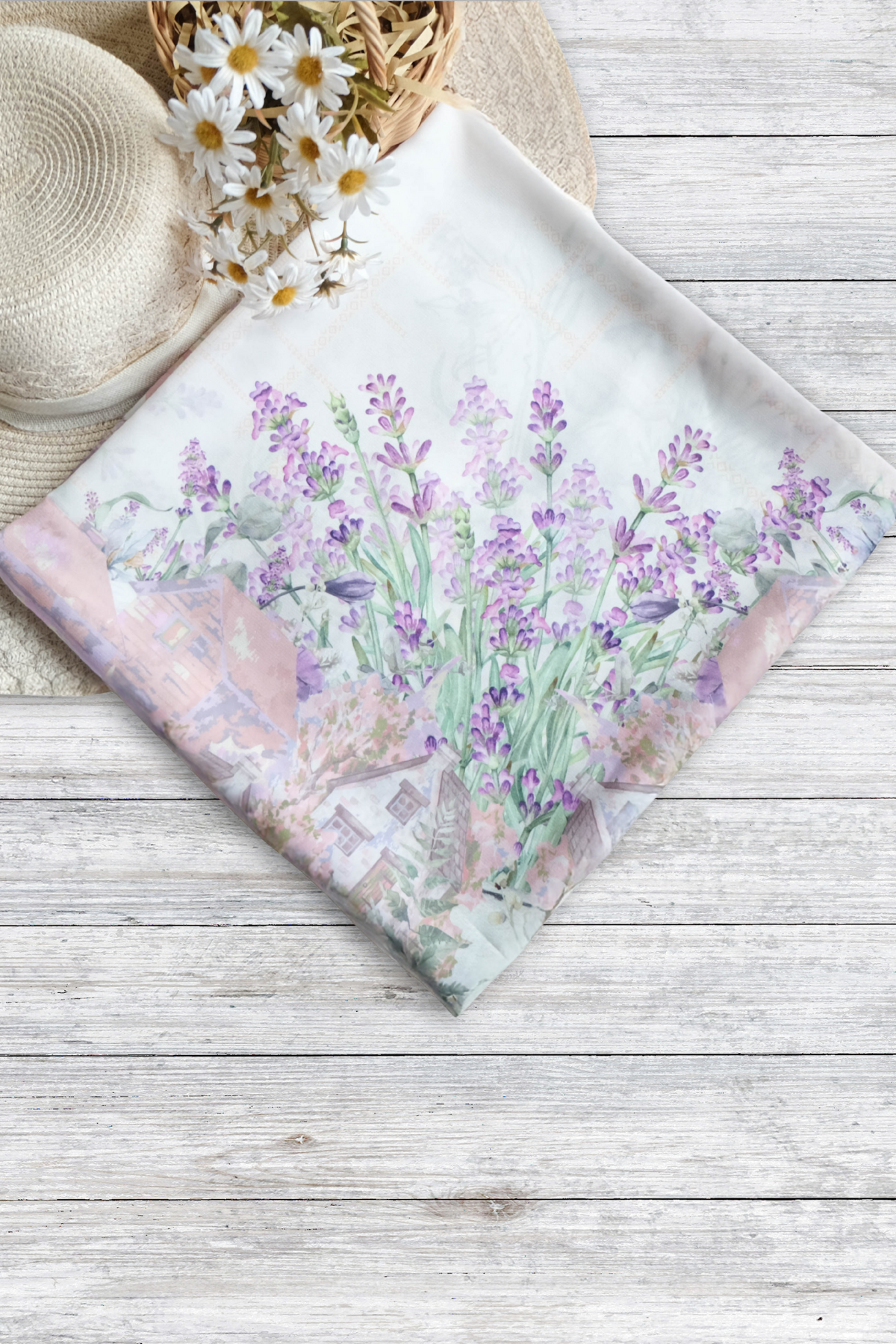 Lavender JUMBO - Scarf Square Premium Polycotton XL | White - LJ57.14