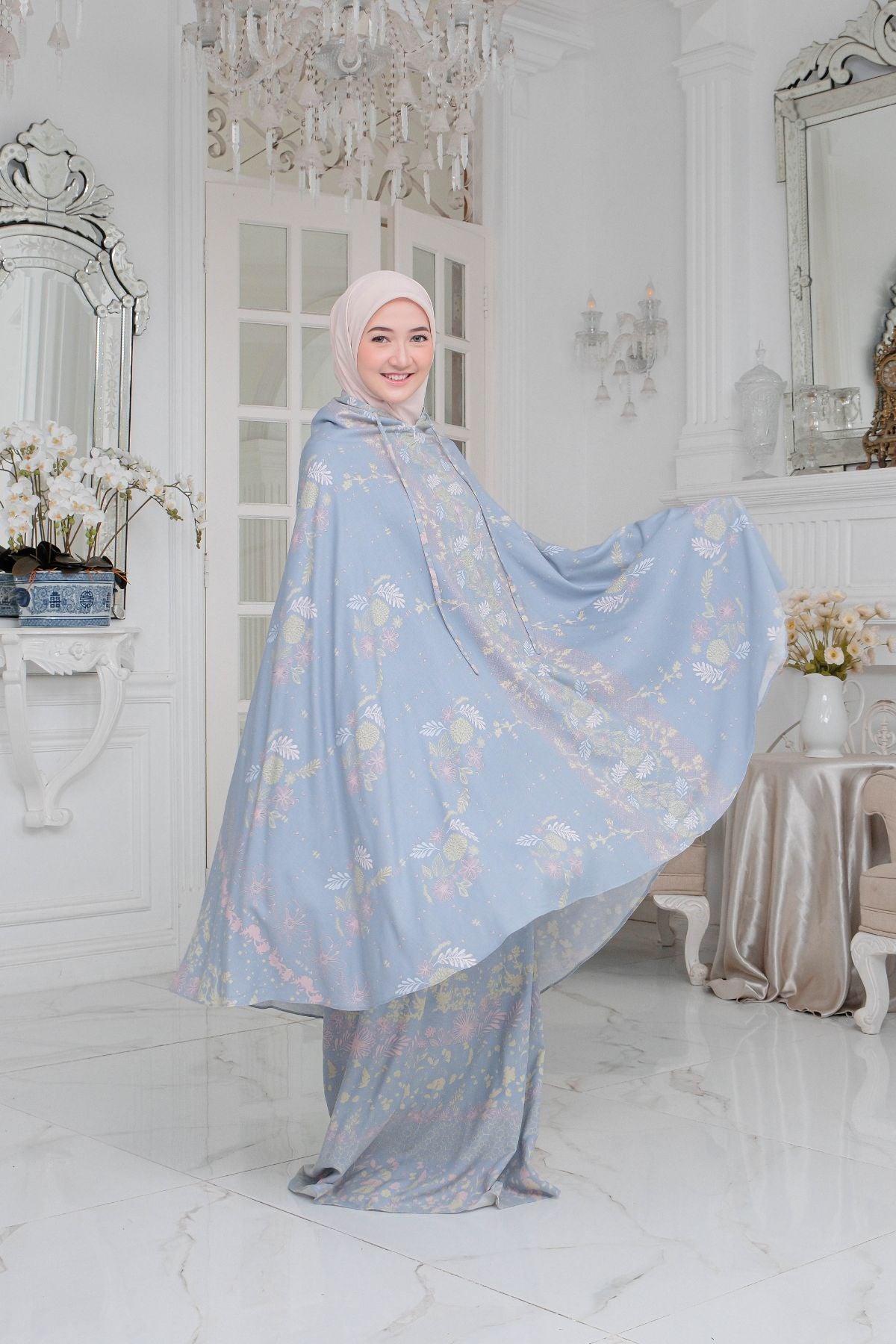 Mukena Flora - Mukena Katun | Cotton Daily Prayer Set | Blue - FM03.1