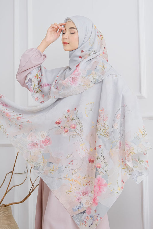 [ BUY 3 GET 1 FREE HIJAB ] Florence - Scarf Square British Voal - Flint Grey - FL24.20