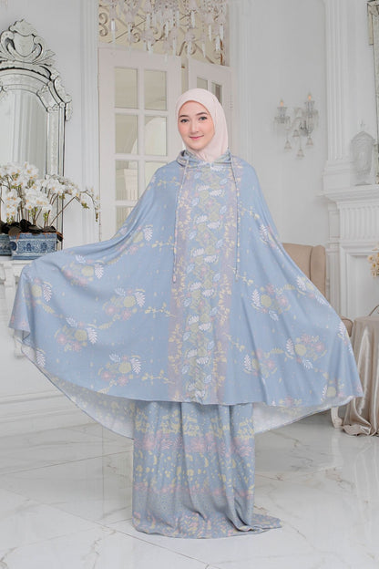 Mukena Flora - Mukena Katun | Cotton Daily Prayer Set | Blue - FM03.1