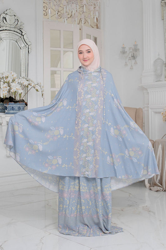 Mukena Flora - Mukena Katun | Cotton Daily Prayer Set | Blue - FM03.1
