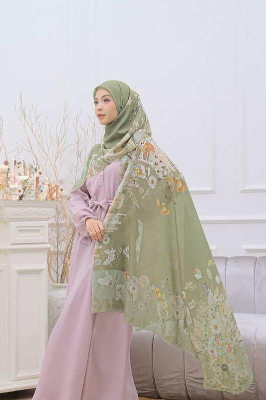 Zinnia - Scarf Square Premium Polycotton | Calming Olive - CZ73.2