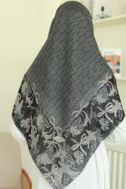 [ BUY 3 GET 1 FREE HIJAB ] Emily JUMBO - Scarf Square Premium Polycotton XL | MONO BLACK - EB28.33