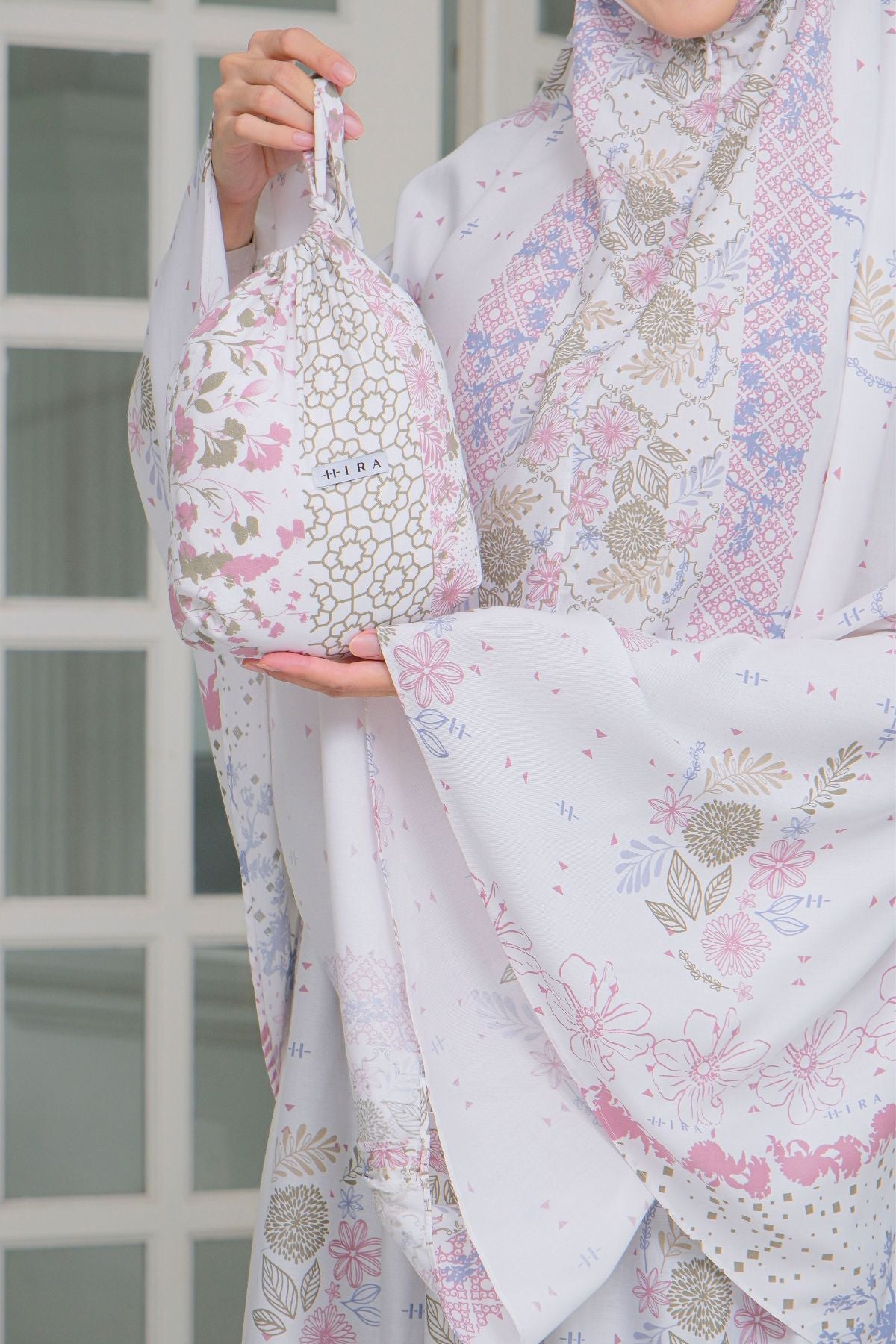Mukena Flora - Mukena Katun | Cotton Daily Prayer Set | White - FM03.4
