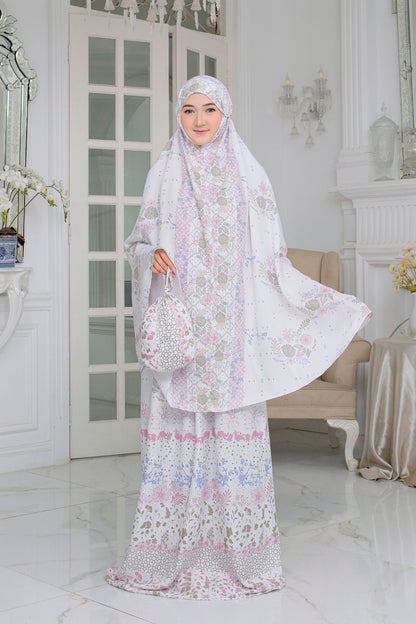 Mukena Flora - Mukena Katun | Cotton Daily Prayer Set | White - FM03.4