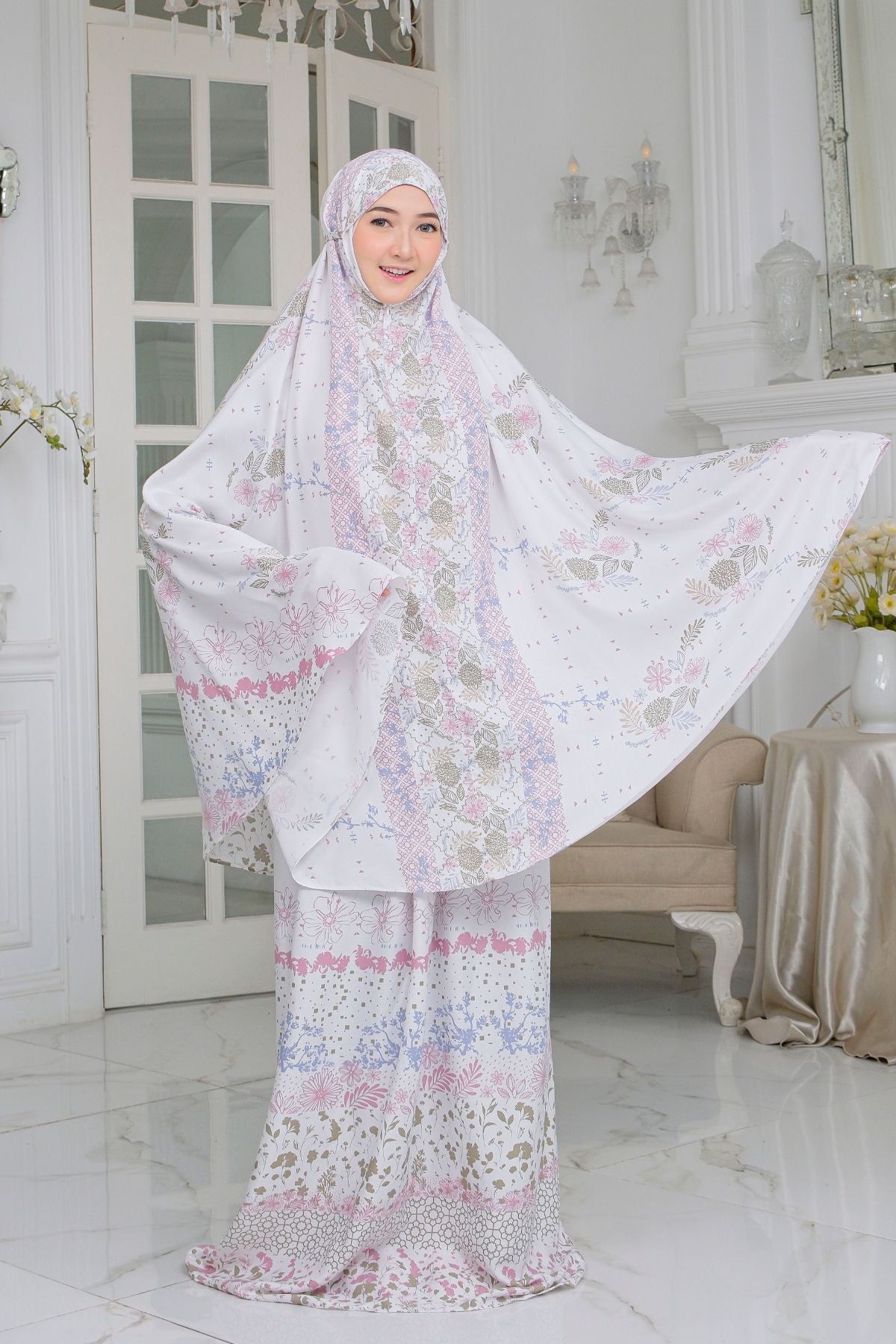 Mukena Flora - Mukena Katun | Cotton Daily Prayer Set | White - FM03.4