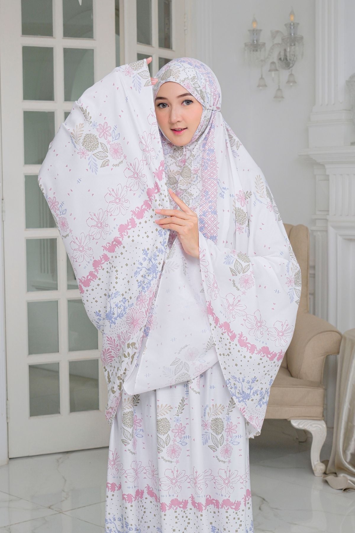 Mukena Flora - Mukena Katun | Cotton Daily Prayer Set | White - FM03.4