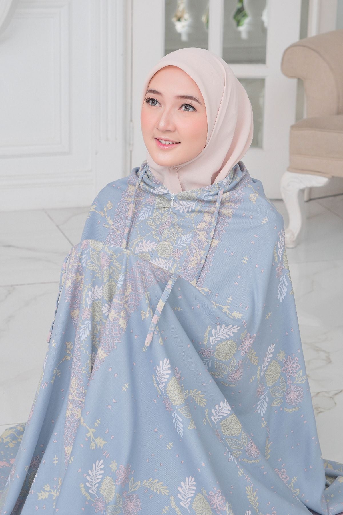 Mukena Flora - Mukena Katun | Cotton Daily Prayer Set | Blue - FM03.1