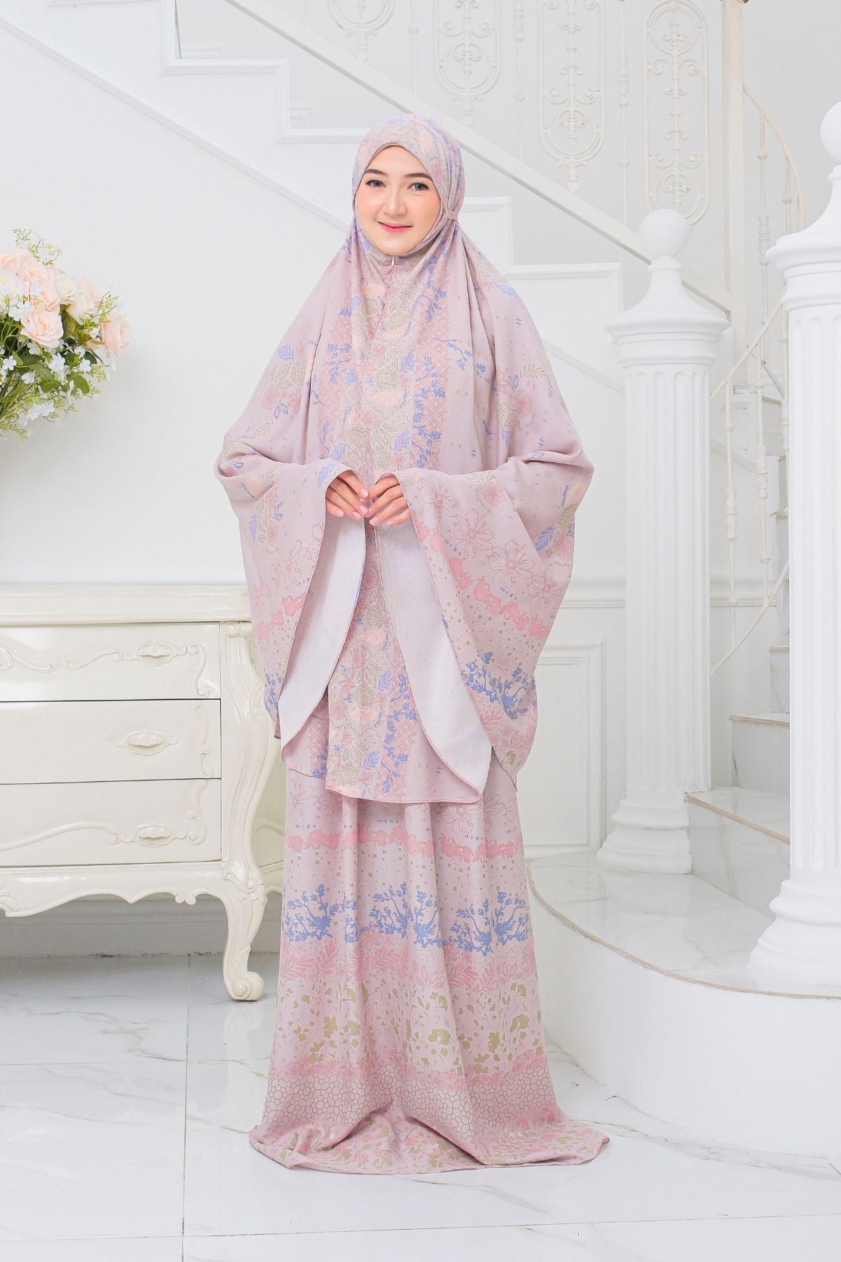 Mukena Flora - Mukena Katun |Cotton Daily Prayer Set Pink - FM03.3