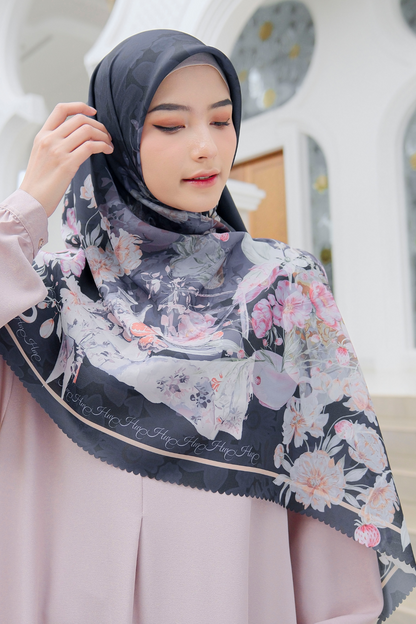 Camellia - Scarf Square Premium Polycotton XL | Black - CJ15.1