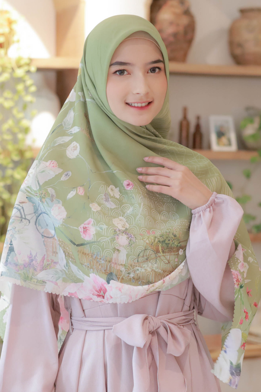 [ BUY 3 GET 1 FREE HIJAB ] Florence - Scarf Square Premium Polycotton XL - Harmony Green - RJ24.13