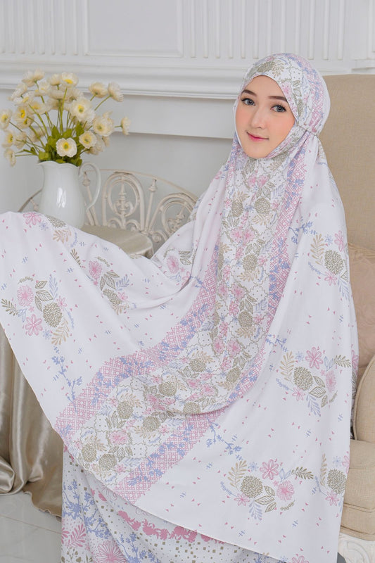 Mukena Flora - Mukena Katun | Cotton Daily Prayer Set | White - FM03.4