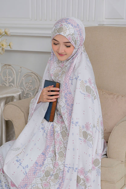 Mukena Flora - Mukena Katun | Cotton Daily Prayer Set | White - FM03.4