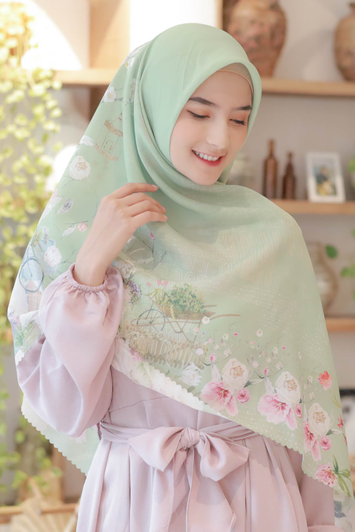 [ BUY 3 GET 1 FREE HIJAB ] Florence - Scarf Square Premium Polycotton XL - Clary Sage - RJ24.14