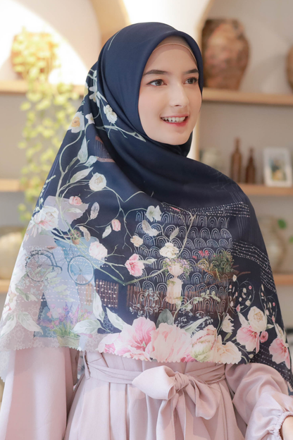 [ BUY 3 GET 1 FREE HIJAB ] Florence - Scarf Square Premium Polycotton XL - Cold Navy - RJ24.2