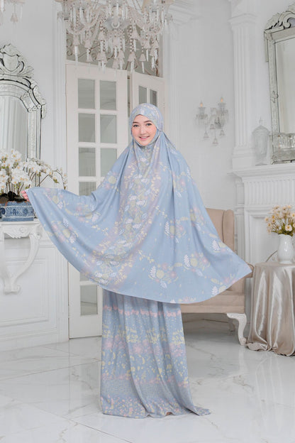 Mukena Flora - Mukena Katun | Cotton Daily Prayer Set | Blue - FM03.1