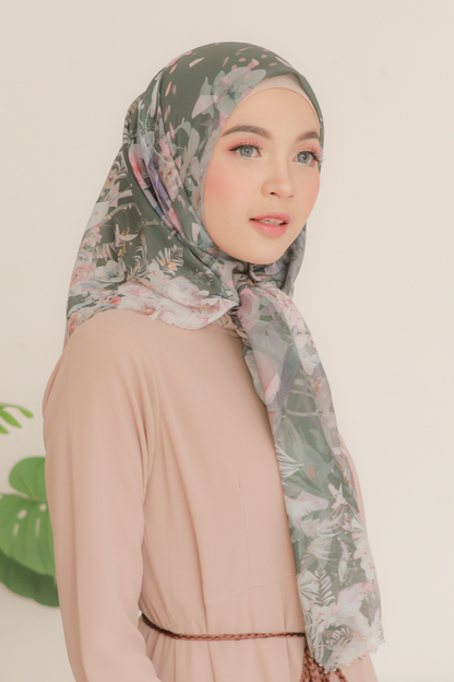 [ BUY 3 GET 1 FREE HIJAB ] Emily - Scarf Square Premium Polycotton | Olive - EM28.8