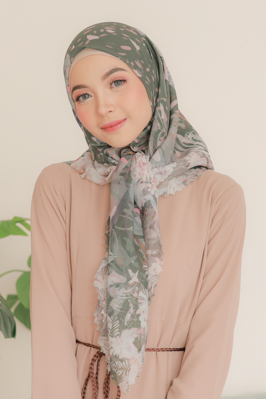 [ BUY 3 GET 1 FREE HIJAB ] Emily - Scarf Square Premium Polycotton | Olive - EM28.8