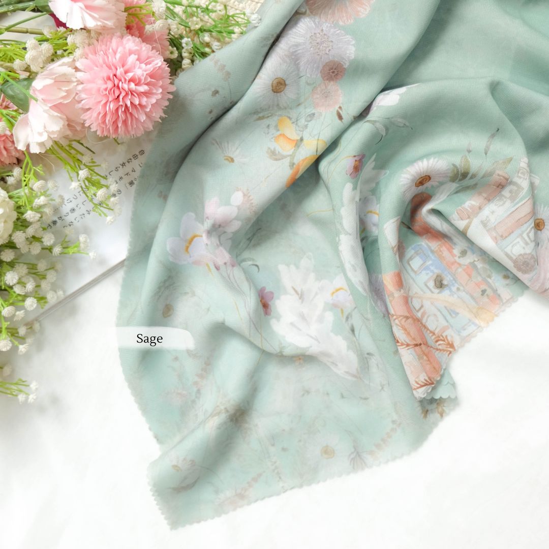 Zinnia - Scarf Square Premium Polycotton XL  - Sage - NZ73.10